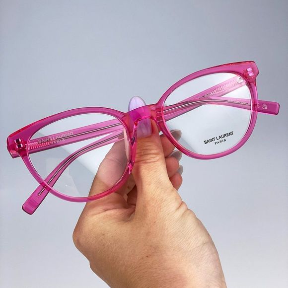 Saint Laurent SL589 004 Eyeglasses Transparent Fuchsia Pink Oval Women - Picture 4 of 12